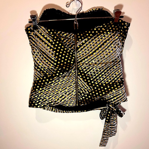 Express Bustier Top with Bow Detail, Zip Up Back, Black and Gold, Size 8 / S - Picture 2 of 4